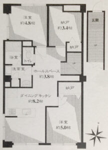 しっかり部屋数を確保した2SLDKタイプです。 廊下に面さない、三方開口の開放感も魅力です。 バルコニーが無いちょっと変わった間取りですが、上階バルコニーも無いため窓に直接明るい陽ざしが入ってきます。